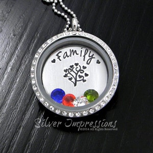 Family Locket -  Crystal Floating Locket   -  Tree of Life Necklace