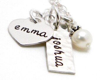 A Mother's Love - Personalized handstamped sterling silver necklace