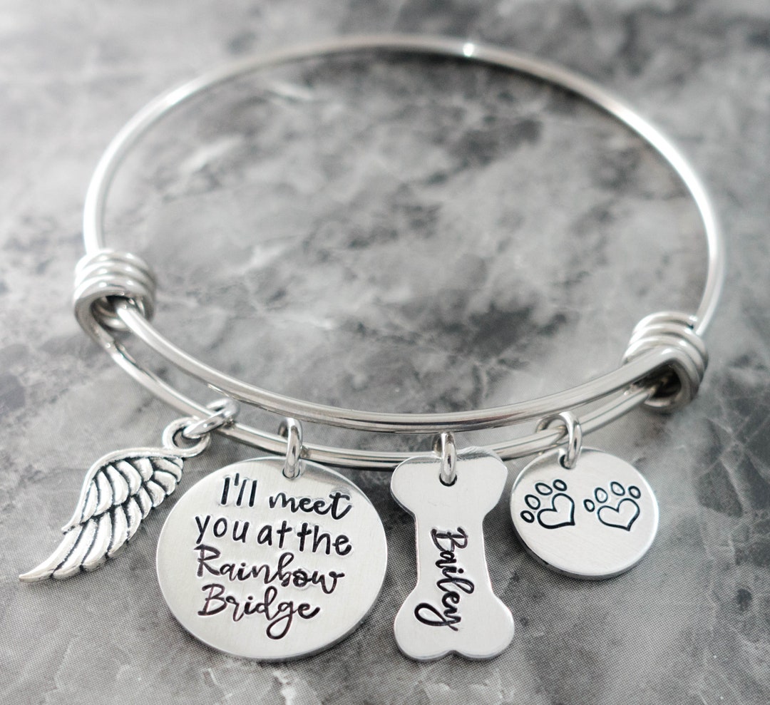 Pet Loss Memorial Bangle Bracelet - Personalized - Charm Bracelet - Dog ...