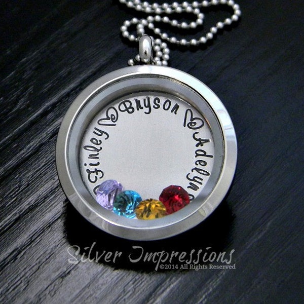 Floating Locket -   Mom Floating Locket  -  Grandma Necklace  -  Hand Stamped Jewelry