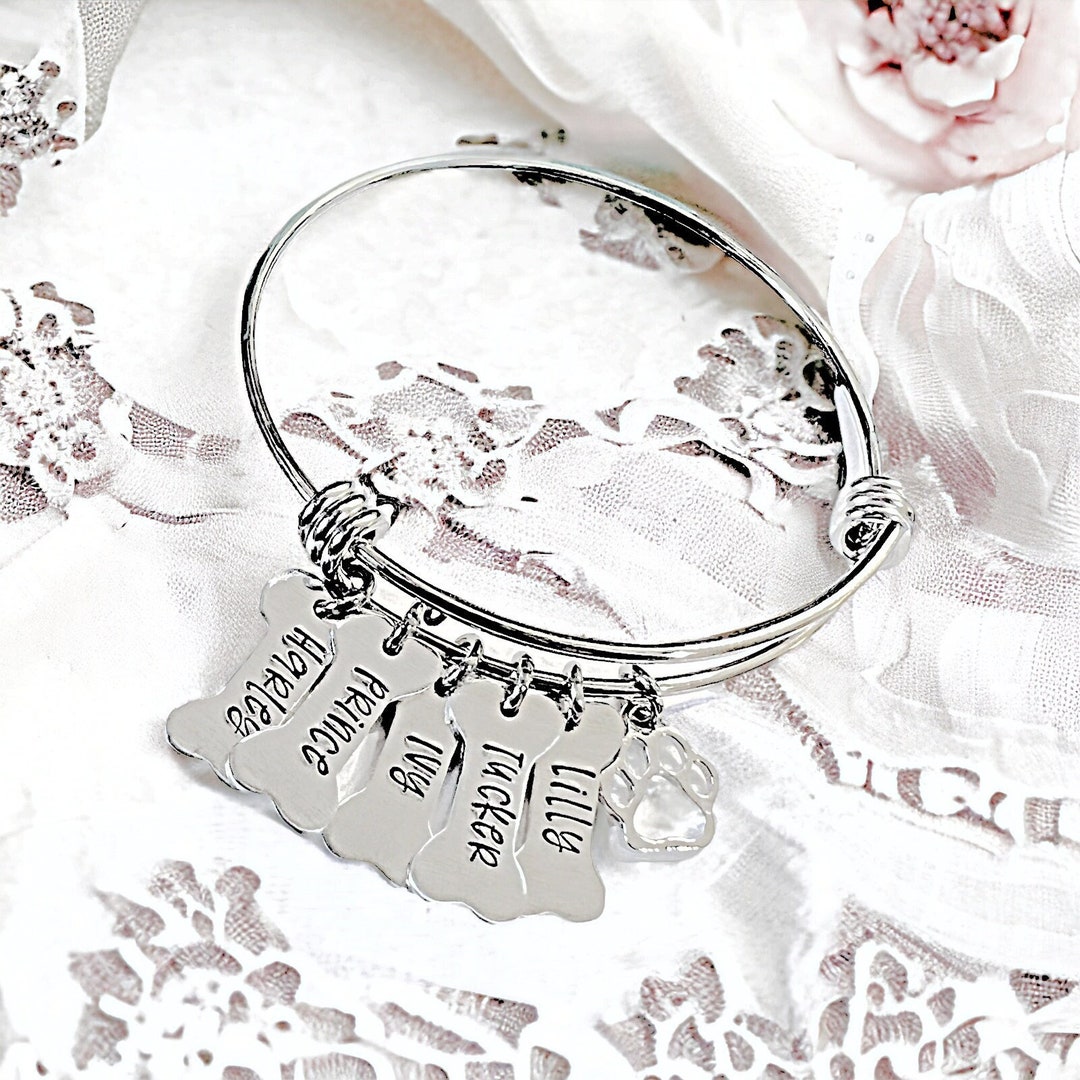 Personalized Dog Bracelet Dog Mom Bangle Bracelet Dog Jewelry Paw Print