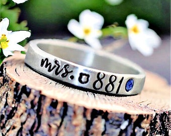 Police Wife Ring, Personalized, Badge Number Ring, Jewelry, Thin Blue Line, Skinny Stacking Ring, Gift, Back the Blue, Birthstone, Sheriff