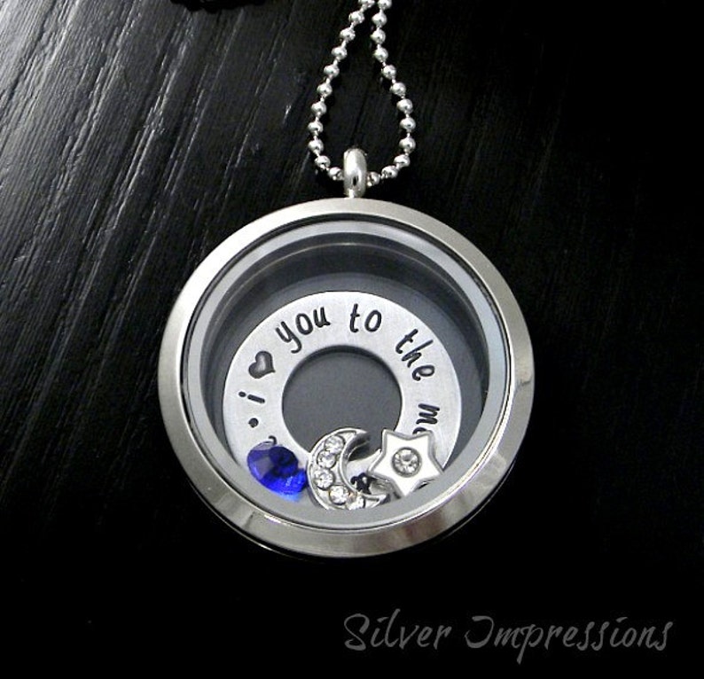 I Love You to the Moon & Back Floating Locket Glass Memory Locket image 1