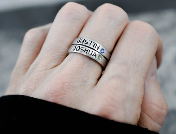 Personalized Mother s Ring Birthstone Name Ring Stacking
