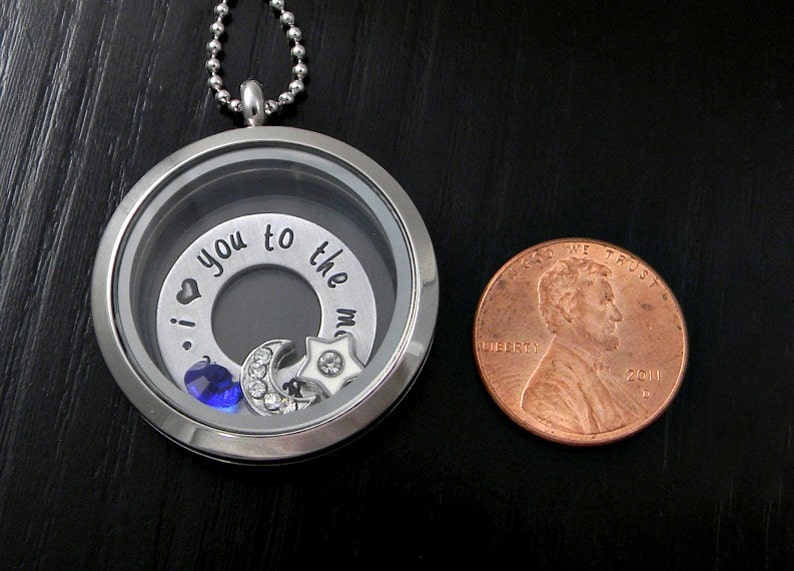 I Love You to the Moon & Back Floating Locket Glass Memory Locket image 2