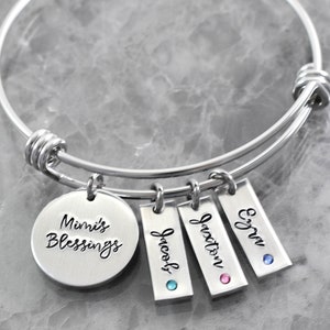 Personalized Grandma Bracelet, Name Birthstone Bangle, Mimi's Blessings, Layering, Stacking, Grandma Nana Gigi Oma Gift, Grandkids image 3