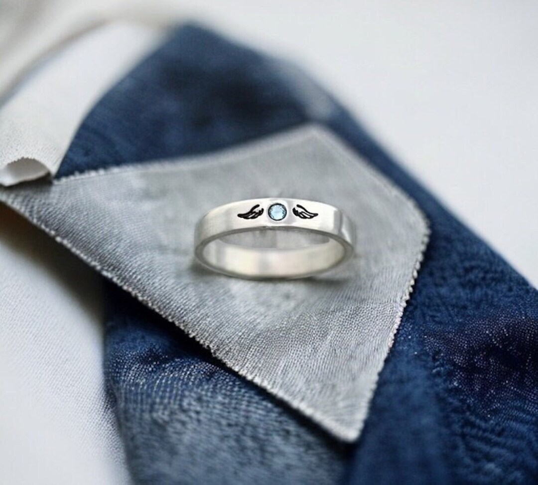 Miscarry Ring, Angel Wings Memorial Birthstone Ring, Stackable ...