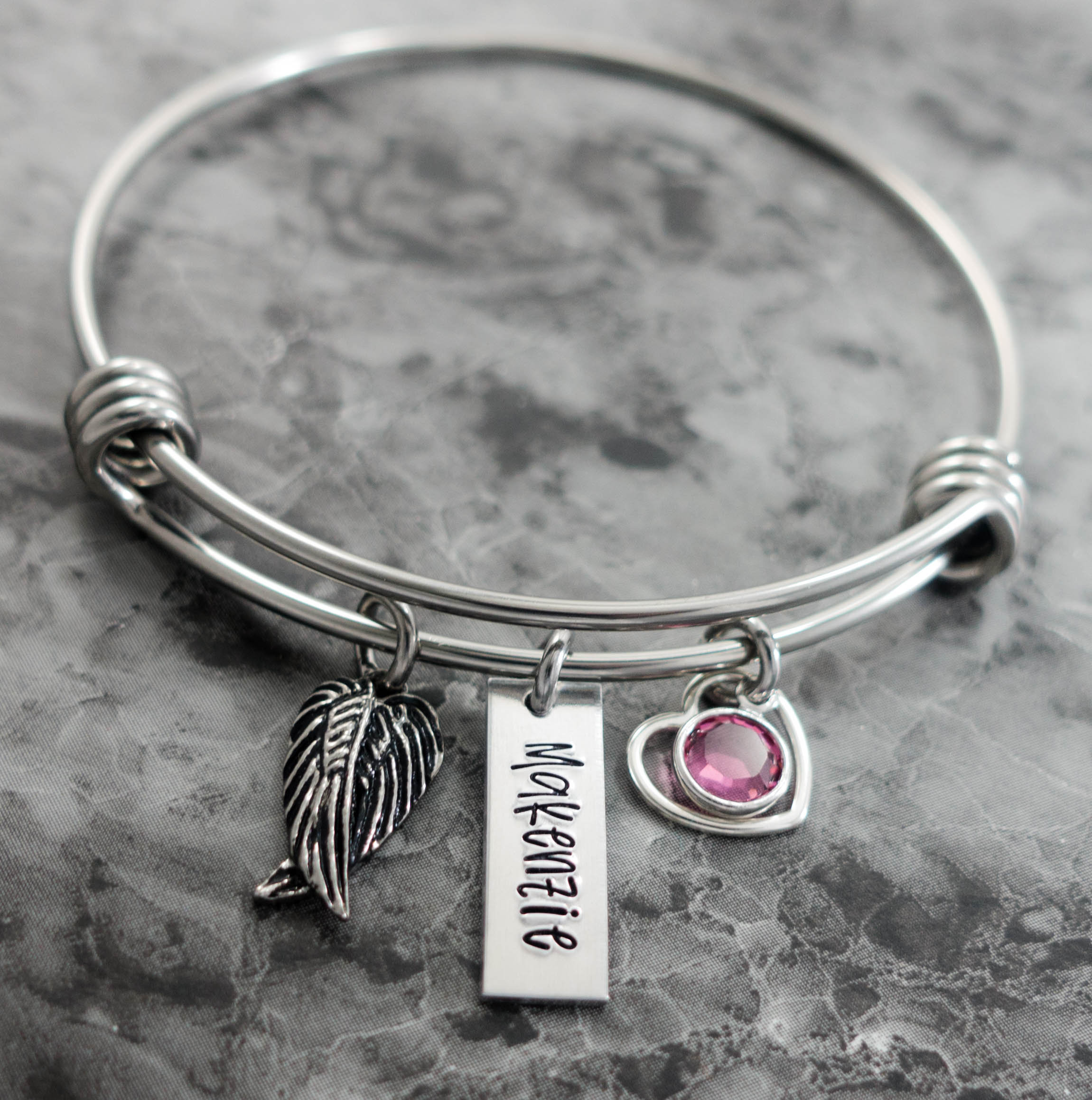 Charm Bracelet - Personalized Memorial Wire Bangle - in