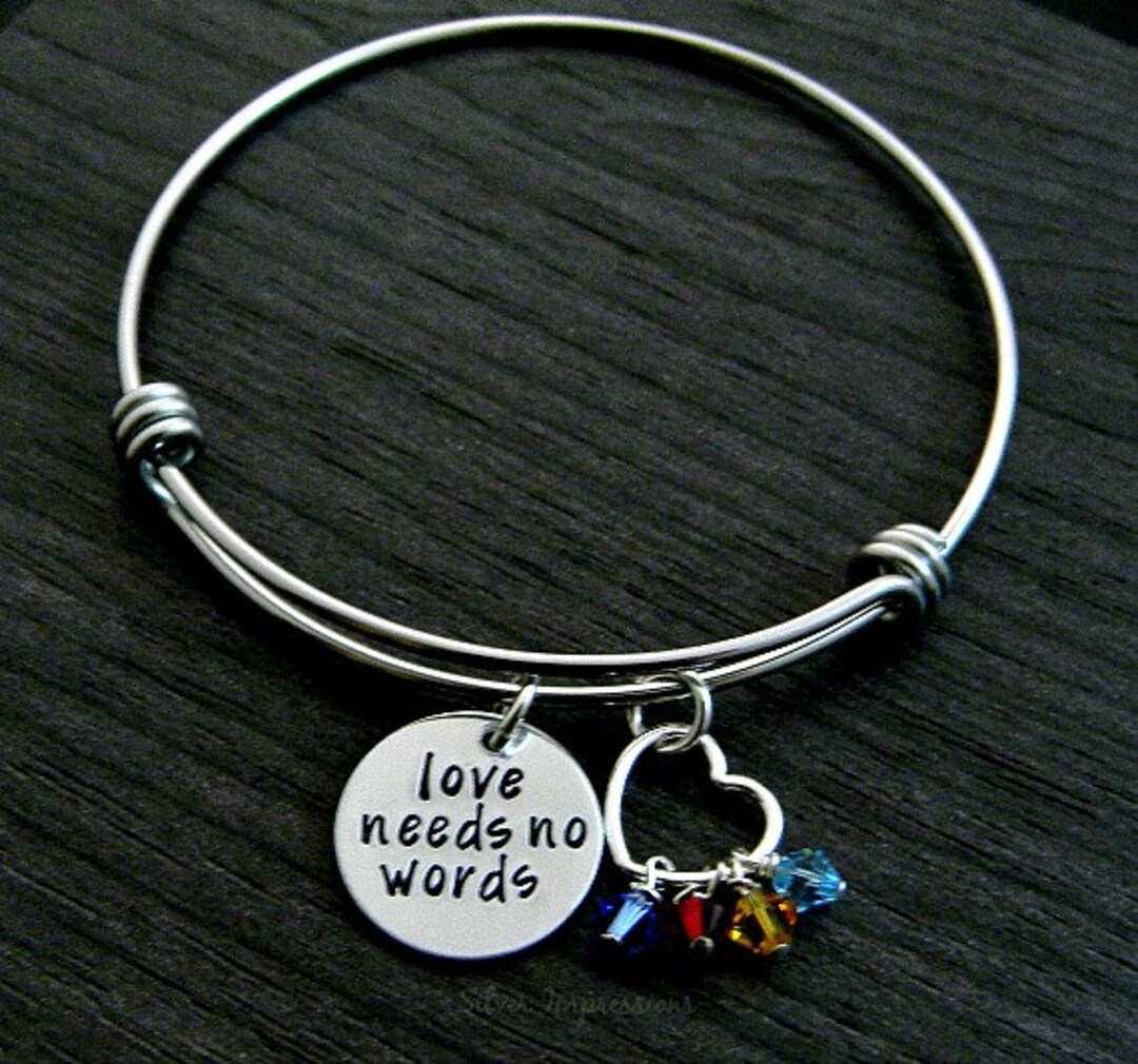 Charm Bracelet Love Needs No Words Autism Awareness Bracelet Wire ...