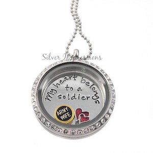 Army Wife Charm Locket -  My heart Belongs to a Soldier Floating Locket Necklace