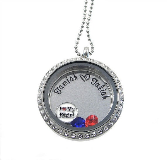 Family Floating Locket Kids Names Locket Memory Locket Etsy