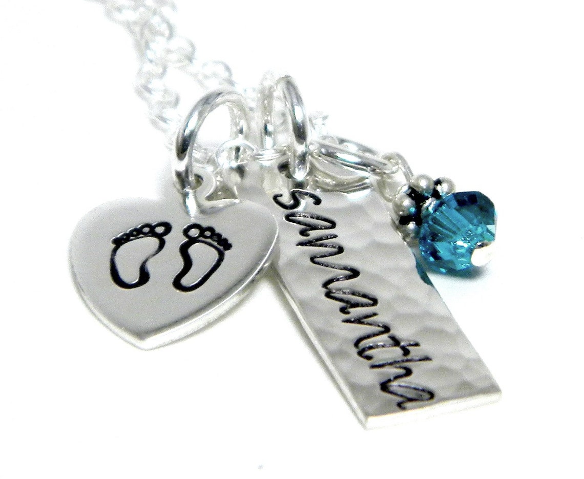Baby Name Necklace Personalized Mom Necklace Hand Stamped Etsy