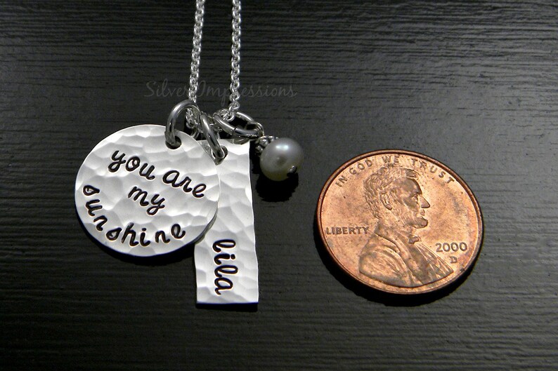 Mommy Jewelry You are My Sunshine Personalized sterling silver hand stamped necklace