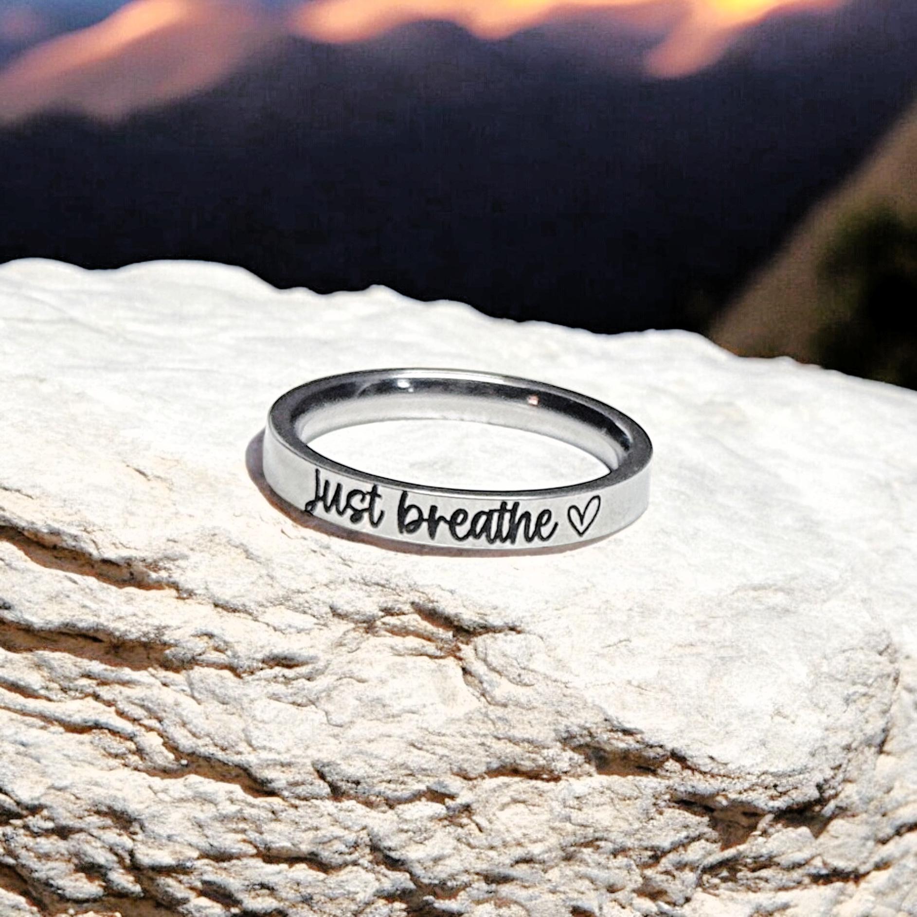 Bague De Guérison Just Breathe Réglable Avec Carte Encouragement – Soulagement Stress Anxiété Homme Femme