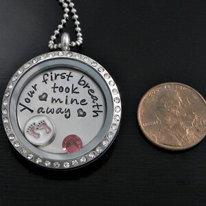 Your first breath took mine away Floating Locket New Mom Locket Grandma Necklace Hand Stamped Jewelry image 2