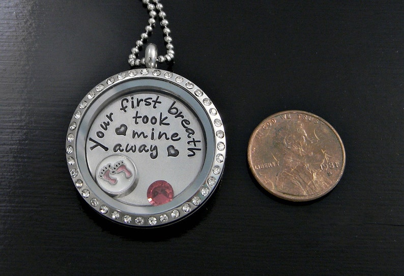 Your first breath took mine away Floating Locket New Mom Locket Grandma Necklace Hand Stamped Jewelry image 2