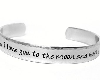 Personalized Cuff Bracelet, I love you to the moon and back, Gift for Mom, Grandma