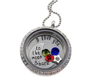 I Love You to the Moon & Back Charm Locket -  Floating Locket  -  Memory Locket