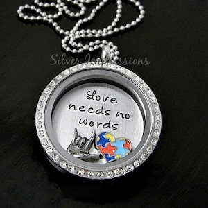 Autism Awareness Floating Locket -  Autism Charm Locket  -  Love Needs No Words