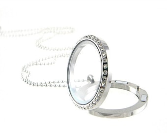 Crystal Glass Floating Locket – Stainless Steel Memory Locket