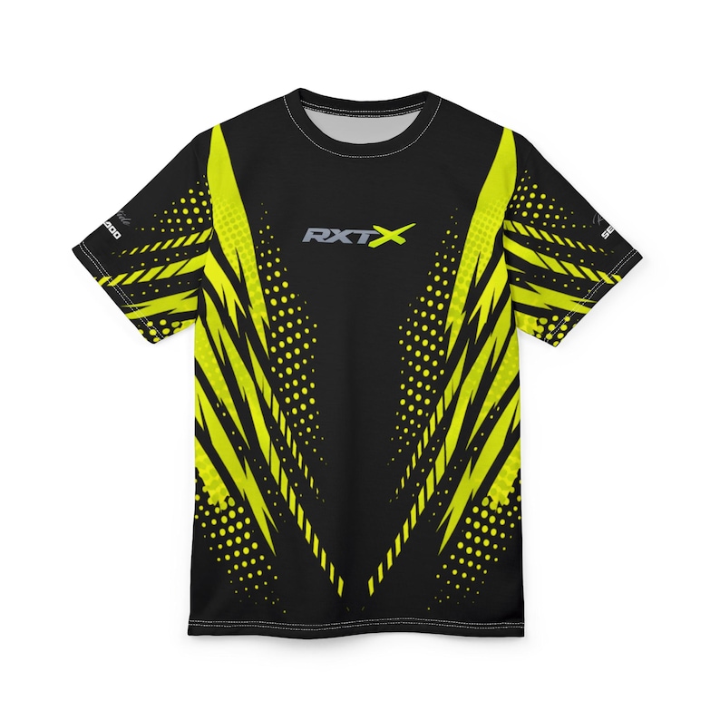Camiseta SeaDoo RXTX X-Team Cyber Racing Dri Fit con estampado integral verde manta y negro imagen 3