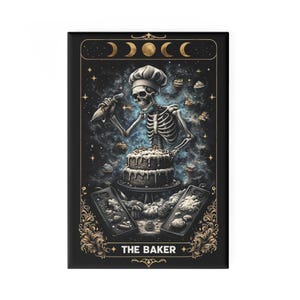Baker Skeleton Tarot Button Magnet, Rectangle - Kitchen Fridge Decor, Spooky Tarot Magnet, Halloween Gift, Gothic Home Decor,