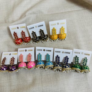 Meenakari Jhumki Earrings: Brass Indian Dangle Earrings