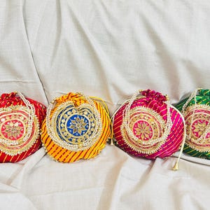 Gota Patti Lehriya Potli Bags: Art Silk Clutch, Wedding Favor