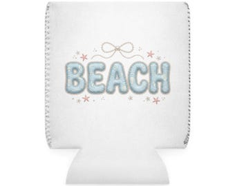Beach Script Can Cooler, Coastal Drink Koozie | Summer Ocean Theme