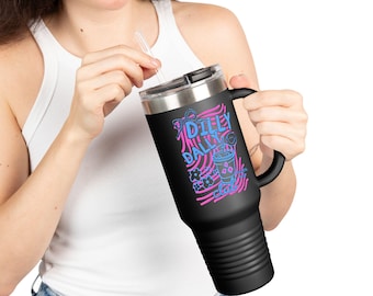 Dilley Dally Cafe design 40oz Travel Mug | Neon Cafe Illustration