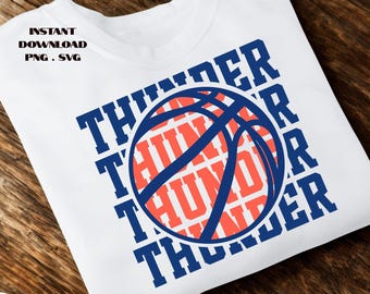Thunder Basketball PNG & SVG  T-Shirt Sublimation Typography Fan Art Design (Digital Download)