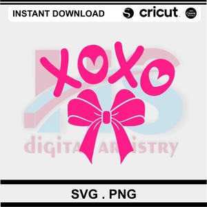 XOXO Schleife Herz Pink SVG Png | Pink Kisses Hugs T-Shirt Sublimation Digitale Datei Download |  XOXO Cricut Cut Datei | Schleife Herz Umarmungen Küsse