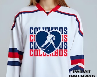 Columbus Hockey Heart SVG PNG:Plik cyfrowy grafiki kibica drużyny