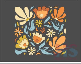 Boho Floral PNG: Retro Groovy Abstract Flower Art (Digital Download)