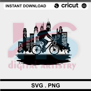 Mountainbike City Skyline PNG SVG|Fiets Skyline T-shirt sublimatie digitaal bestand downloaden | City Skyline Cycling Cricut-logo