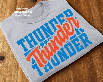 Thunder Basketball PNG: & SVG  T-Shirt Sublimation Typography Fan Art Design (Digital Download)