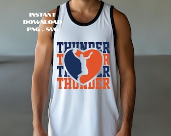 Thunder Basketball Heart PNG i SVG: Cyfrowy plik fana OKC