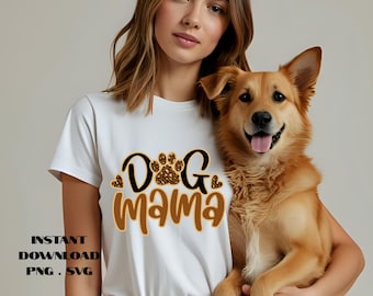 Dog Mama Leopard Print PNG: Retro Dog Mom Graphic (Digital Download)
