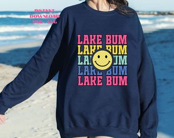 Lake Bum Smiley Face PNG SVG: Retro Summer Vibes Digital File