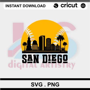 San Diego Baseball Skyline PNG SVG|Chicago Baseball Skyline T-shirt sublimatie digitaal bestand downloaden | Zwartgouden skyline-logo