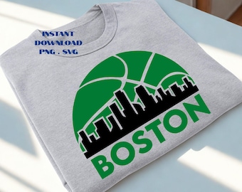 Boston Basketball Skyline PNG: Projekt sublimacji na koszulce (plik SVG/PNG do pobrania cyfrowego)
