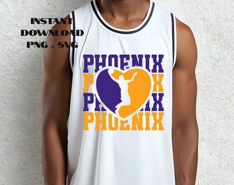 Phoenix Basketball Heart SVG: Sublimacja kibica Suns (pobieranie cyfrowe)