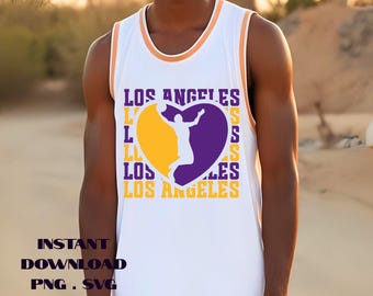 Serce koszykarzy Lakers w formacie SVG: Cyfrowy plik kibica Los Angeles (PNG, plik Cricut Cut)