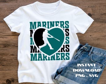 Corazón de béisbol de los Marineros SVG PNG: Archivo digital para fanáticos (descarga instantánea)