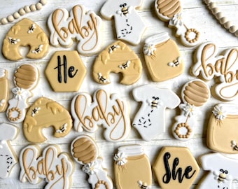Aangepaste gender-onthullingskoekjes: royal icing, hij of zij feestartikelen