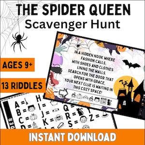 Scavenger Hunt Cards for Indoor Halloween, Kids Tweens Teens, Treasure Hunt Printable Game, Interactive Riddles and Clues Activity