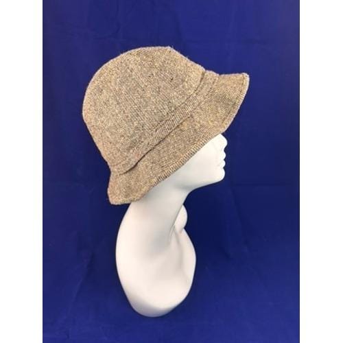 Vintage 70s Tweed Bucket Hat Women Beige Wool Cloche Style 