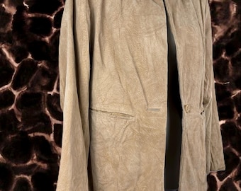 Vintage Beige Leather Blazer Coat | 80s 90s Minimalist Jacket | Taupe Neutral Soft Leather Outerwear | Classic Retro Women’s Coat