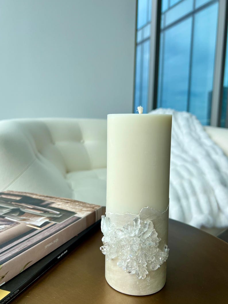Crystal Pillar Candle | Handmade Luxury Soy Candle With Clear Quartz ...