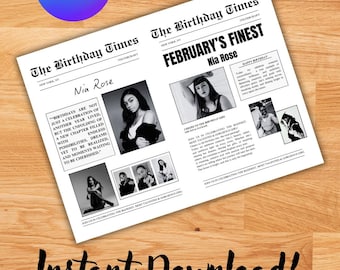Newspaper Birthday Template (Canva Editable PDF)